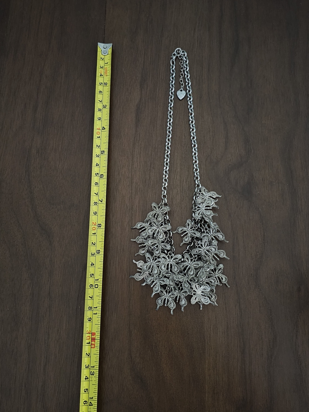 RARE Betsey Johnson Silver Tone Butterfly Statement Necklace - Picture 4 of 6